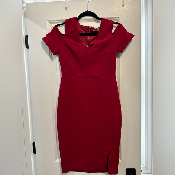 Dark Red Bodycon Midi Dress- Size 6 - Picture 1 of 3